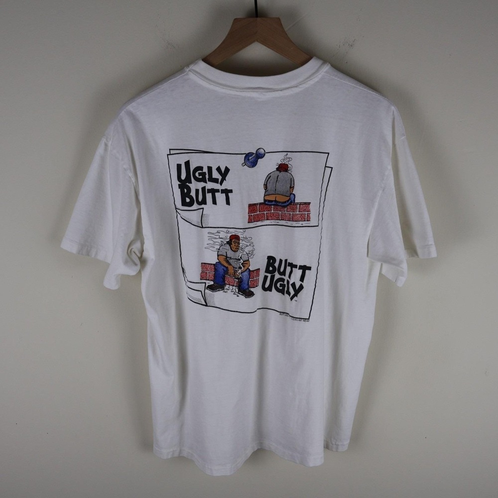 Vintage 90s Butt Ugly Clean Air Wear Anti Smoking Shirt White Medium 20.5x25